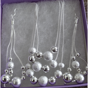 925 Sterling Silver Frosted Necklace Set