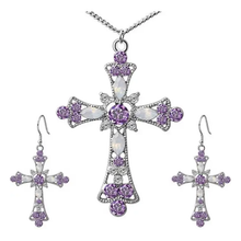 Load image into Gallery viewer, Silver And Purple Cross Necklace Set