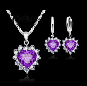 Sterling Silver Purple Heart Necklace Set