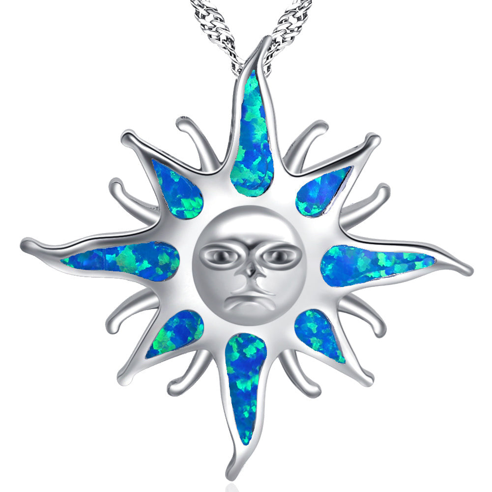 Blue Sun And Moon Fire Opal Necklace.