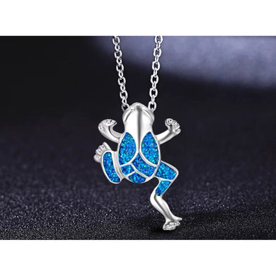 Blue and Silver Frog Necklace