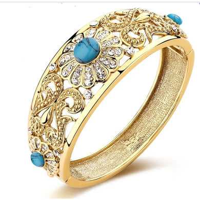 Gold Plated Flower Turquoise Bracelet