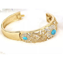 Load image into Gallery viewer, Gold Plated Flower Turquoise Bracelet