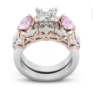 Pink Heart Wedding Ring Set.