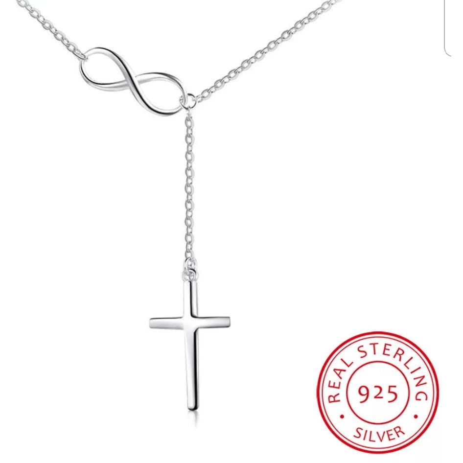 925 Sterling Silver Infinity Cross Necklace