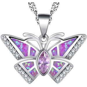 Pink Fire Opal Butterfly Necklace.