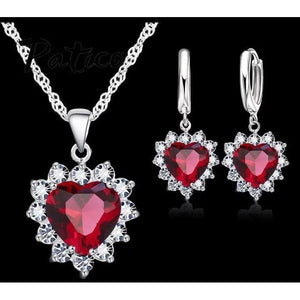 Sterling Silver Red Heart Necklace Set.