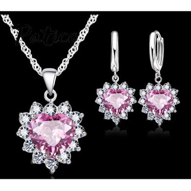Sterling Silver Pink Heart Necklace Set.