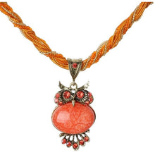 Load image into Gallery viewer, Orange Crystal Owl Necklace.