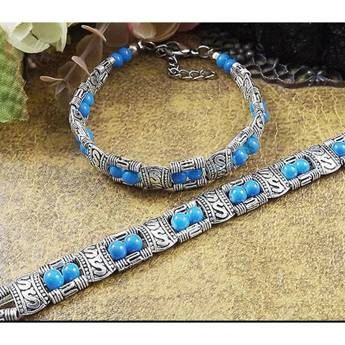 Silver Plated  Blue Tibetan Bracelet.