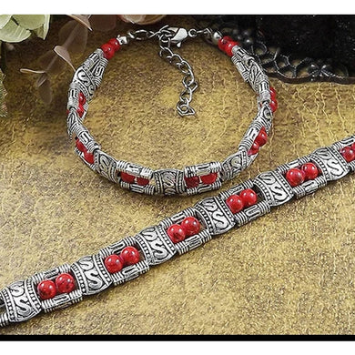 Silver Plated Red Tibetan Bracelet.