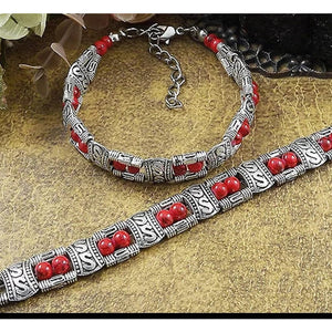 Silver Plated Red Tibetan Bracelet.