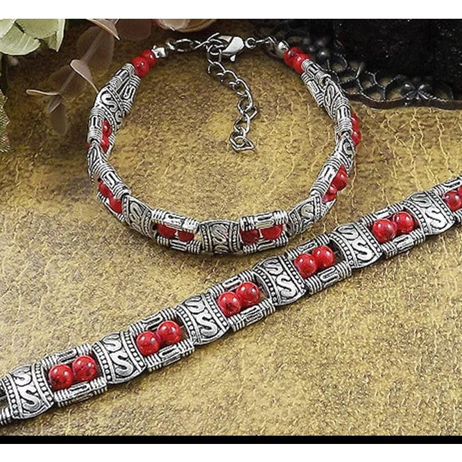 Silver Plated Red Tibetan Bracelet.