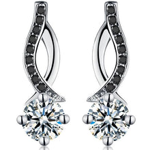 Load image into Gallery viewer, 925 Sterling Silver Black And Clear Earrings.