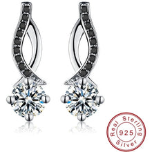 Load image into Gallery viewer, 925 Sterling Silver Black And Clear Earrings.