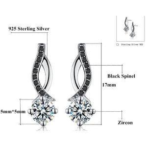 925 Sterling Silver Black And Clear Earrings.