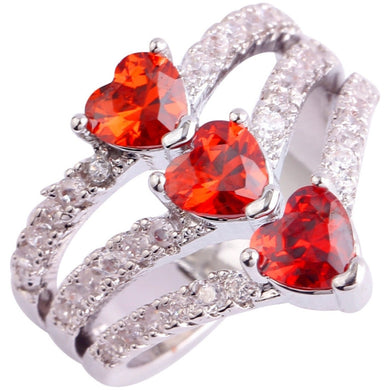 925 Silver Garnet Heart Trio Ring