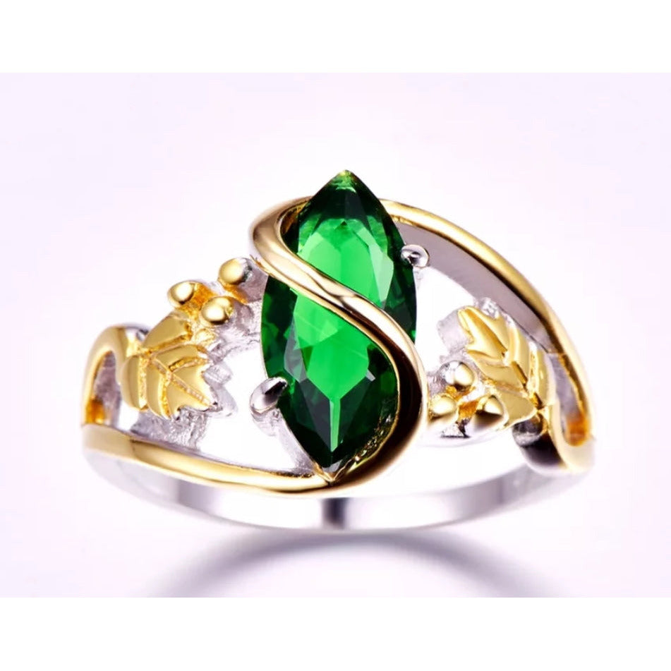 Silver Plated Emerald Marquise Ring
