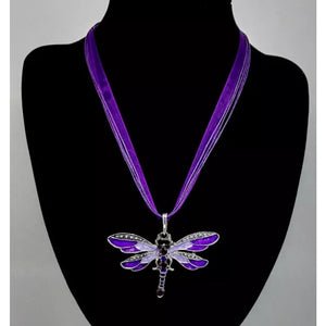Purple Crystal Dragonfly Necklace