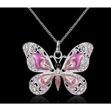 Load image into Gallery viewer, Pink Crystal Butterfly Necklace