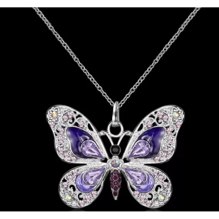 Purple Crystal Butterfly Necklace