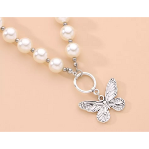 Butterfly Pearl Choker Necklace