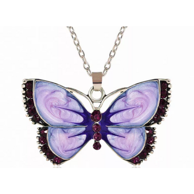 Lilac Crystal  Butterfly Necklace