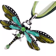 Load image into Gallery viewer, Green Crystal Dragonfly Necklace