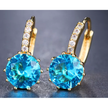 Load image into Gallery viewer, 18K Gold Plated Blue Zirconia Earrings