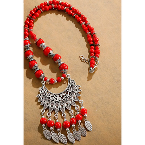 Red Leaf Tassel Necklace
