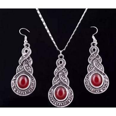 Dark Red Tibetan Necklace Set