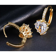 Load image into Gallery viewer, Gold And Clear Crystal Heart Earrings