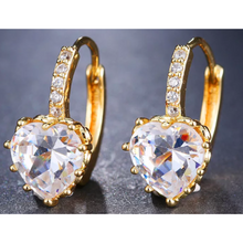 Load image into Gallery viewer, Gold And Clear Crystal Heart Earrings