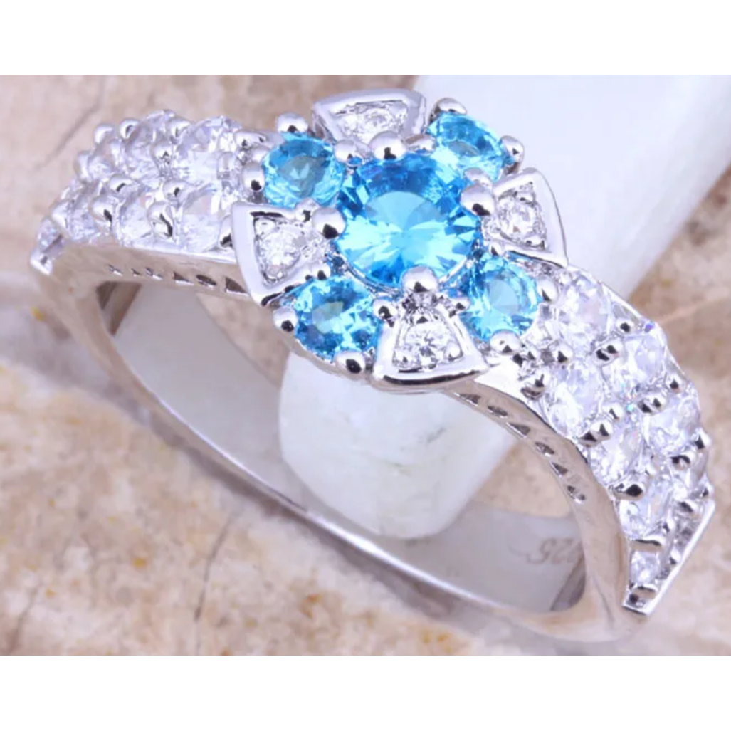 Silver Plated Sky Blue Ring