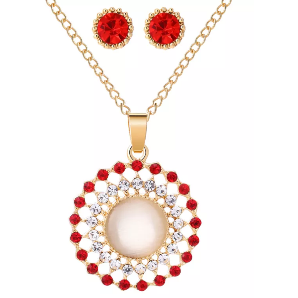 Round Red Crystal Necklace Set