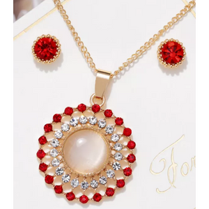 Round Red Crystal Necklace Set