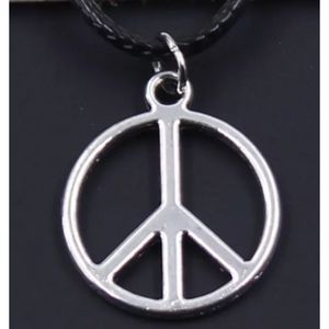 Leather Peace Sign Pendant Necklace