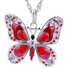 Load image into Gallery viewer, Red Crystal Butterfly Necklace
